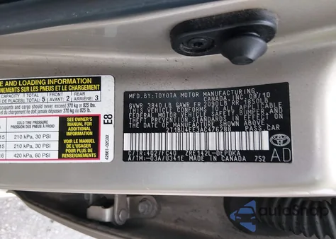 2010 Toyota Corolla Le из США, поврежденный, VIN 2T1BU4EE3AC476288